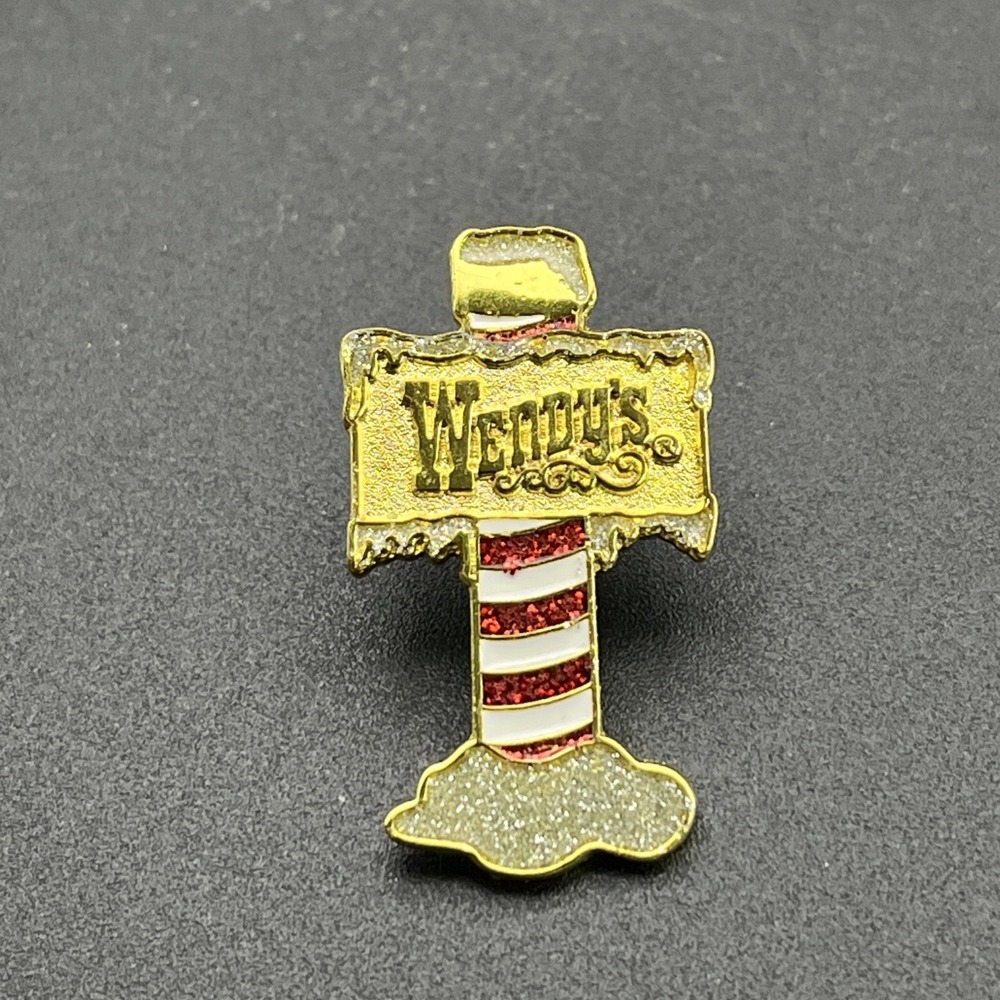 Wendy's North‎ Pole Christmas Glitter Snow Employee Lapel Hat Pin